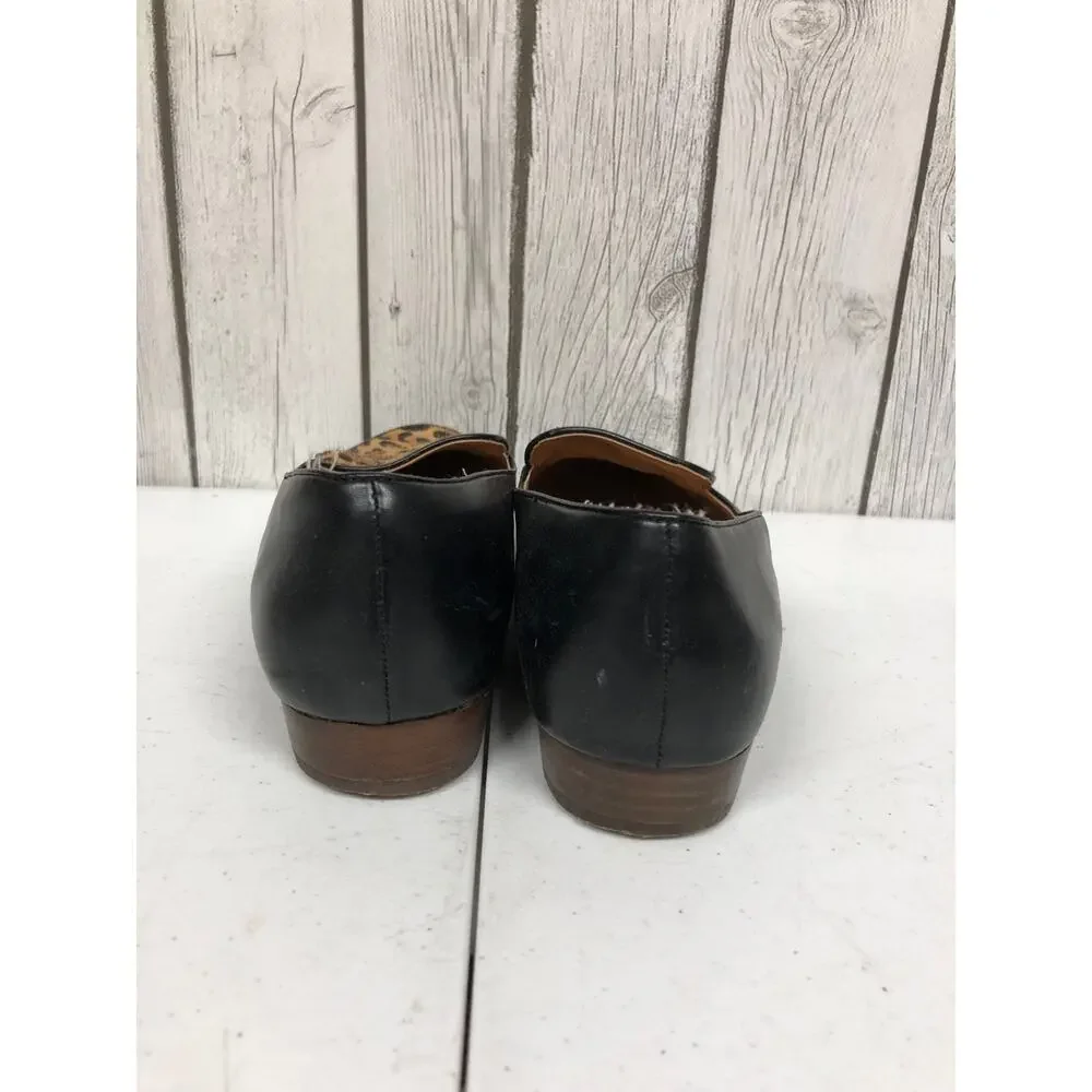 J Crew Leather and  Faux Cheetah Fur Loafers Ladies Size 9 - Picture 3 of 5